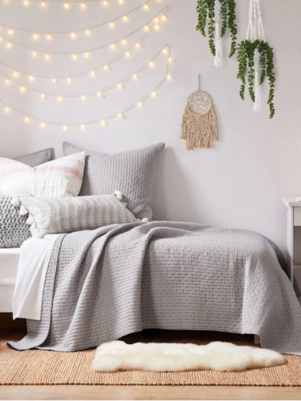 Levtex Home CROSS STITCH LIGHT GREY QUILT SET king 3 PCs